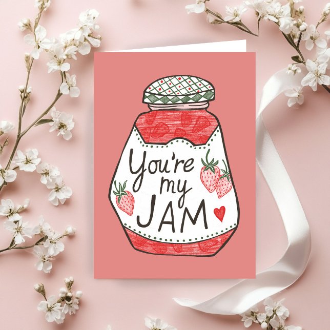 Cartão VOCÊ É O MEU Amor Personalizado Ilustração de Mora (YOU ARE MY JAM Strawberry Illustration Custom Love Valentines Day Card
)