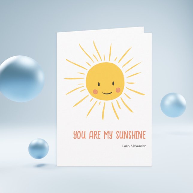 Cartão Você É O Meu Aniversário Editável Do Sol, Custa De (You Are my Sunshine with Love Cute Anniversary Card with a Sun Smiling)