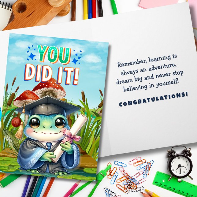 Cartão Você Fez Isso! Alegria de Graduação de Sapo Bonita (Criador carregado)