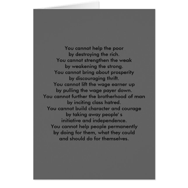 Cartão Você não pode ajudar os pobres destruindo o rico… (Frente)