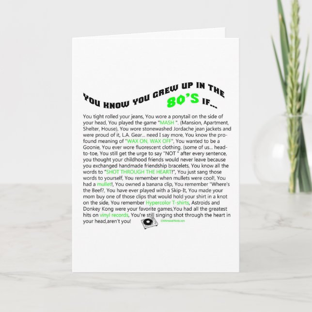 Cartão Você sabe que cresceu na anos 80 se... (Frente)