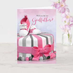Cartão Você será meu Padrinho Bolo Rosa e Roxo