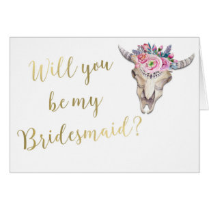 Cartão Você será minha dona de Bridesmaid Boho Vaca Doura