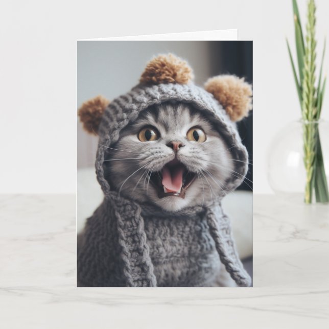 Cartão Você tem quantos anos? Feliz Aniversário Gato (Frente)