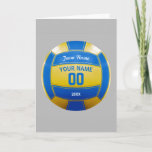 Cartão Volleyball Player's Name Year Team Blue and Yellow<br><div class="desc">Need a unique idea to give to your Team? Personalized Blue and Yellow Volleyball design. Insert your Team Name,  Player's Name,  Jersey Number,  Year. These keychain make a unique team gift.</div>