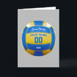 Cartão Volleyball Player's Name Year Team Blue and Yellow<br><div class="desc">Need a unique idea to give to your Team? Personalized Blue and Yellow Volleyball design. Insert your Team Name,  Player's Name,  Jersey Number,  Year. These keychain make a unique team gift.</div>