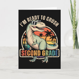 Cartão Voltar à escola menino dinossauro estou pronto par