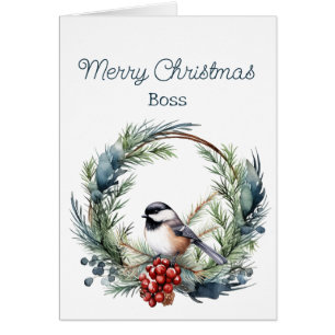 Cartão Votos de Natal para o BSS Chickadee Bird Wreath