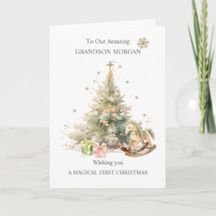 Cartão Vovô Árvore de Natal Rocking Horse Nutcracker