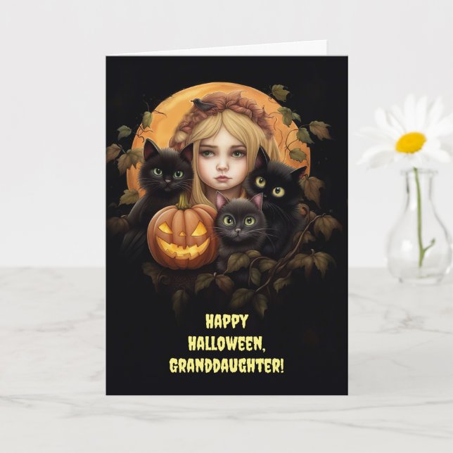 Cartão Vovô Feliz Halloween Texto Personalizado com Gato (Planta pequena)