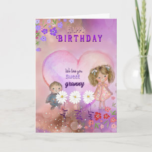 Cartão Vovó Lindo Rosa Roxo Aniversário