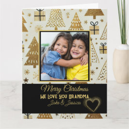 Cartão Vovó Negra e Dourada de Natal Moderno