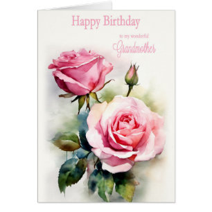 Cartão Vovó Rosas de aniversário pintadas de aquarela
