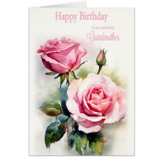 Cartão Vovó Rosas de aniversário pintadas de aquarela