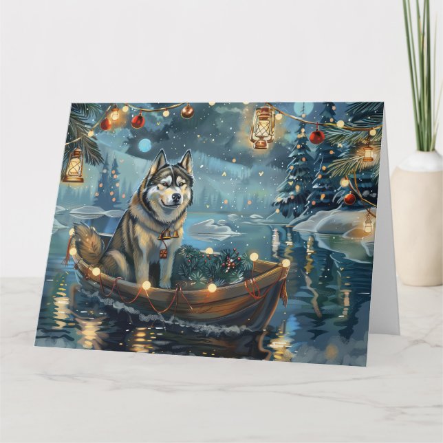 Cartão Voyage festiva de Natal Malamute no Alasca (Frente)