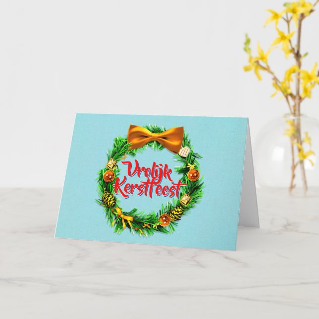 Cartão Vrolijk Kerstfeest Holandês Feliz Natal Saudação (Flor Amarela)