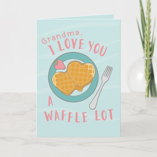 Cartão Waffles cardíacos para Dia de as mães vovó (Frente)