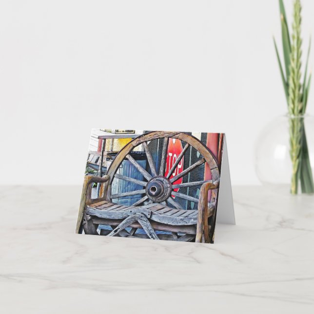 Cartão Wagon Wheel Bench, Alpine, TX (Frente)