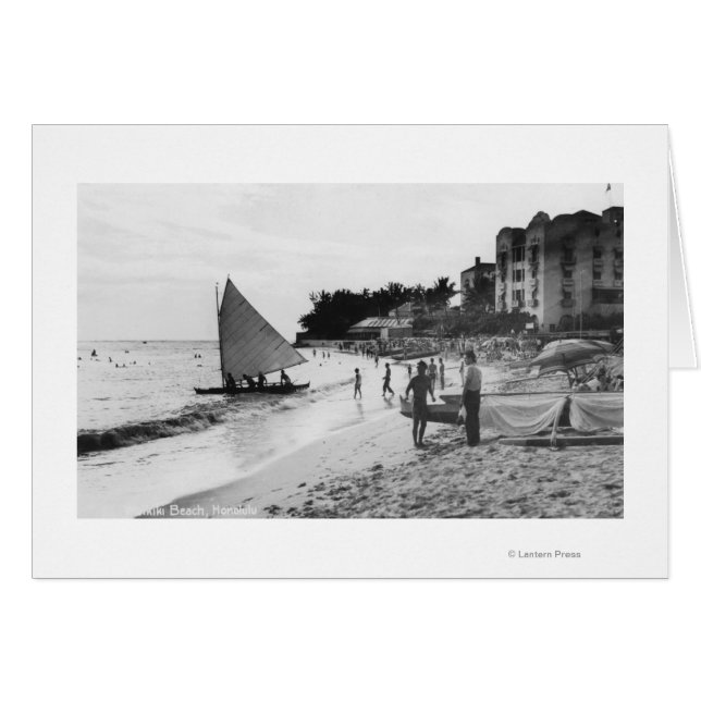 Cartão Waikiki Beach e Boats Honolulu (Frente Horizontal)