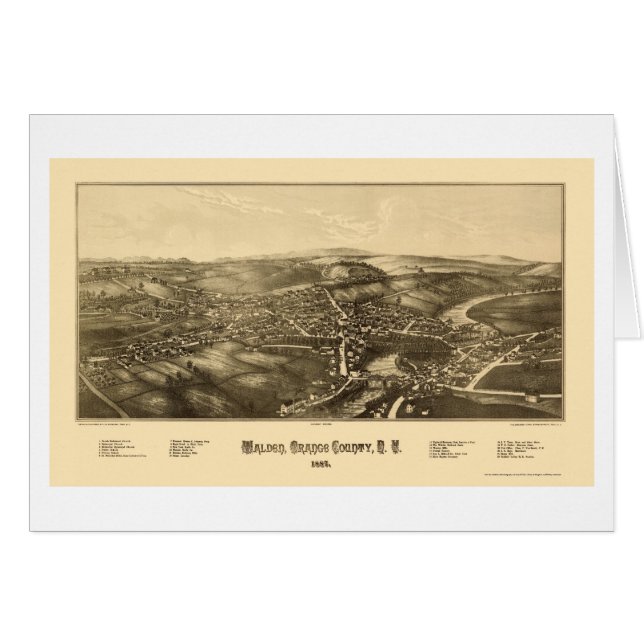 Cartão Walden, mapa panorâmico de NY - 1887 (Frente Horizontal)