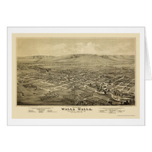 Cartão Walla Walla, mapa panorâmico de WA - 1876