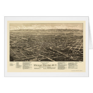 Cartão Walla Walla, mapa panorâmico de WA - 1884