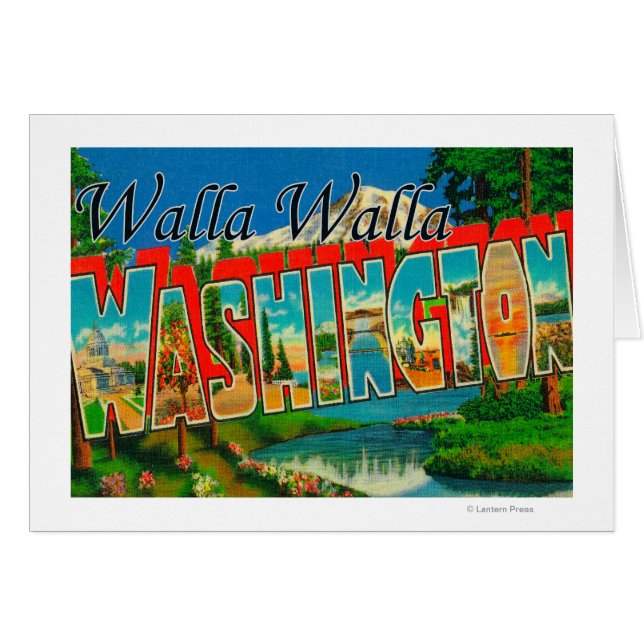 Cartão Walla Walla, Washington - Cenas com Letras Grandes (Frente Horizontal)
