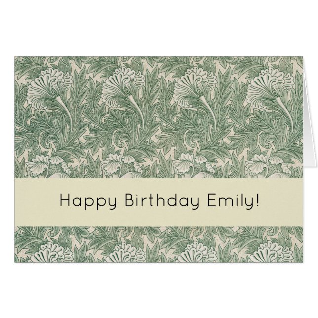 Cartão Wallpaper tulip William Morris verde têxtil (Frente Horizontal)