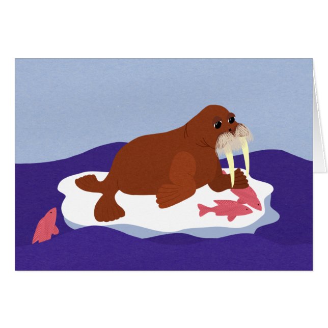 Cartão Walrus em Iceberg com Fish (Frente Horizontal)
