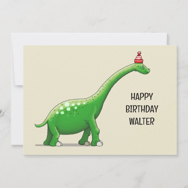 Cartão Walter o Dinossauro de Pescoço Longo (Frente)