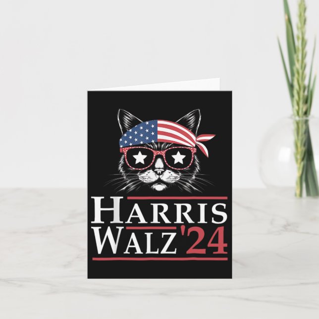 Cartão Walz 2024 Engraçado Eleição Gato Kamala Harris Tim (Frente)