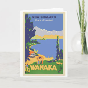 Cartão Wanaka, Nova Zelândia Cartaz de Viagem Vintage