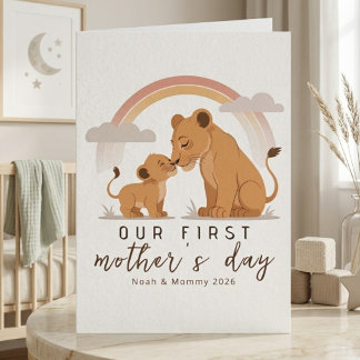Cartão Warm Lion Mom Baby First Mothers Day Soft Love Art