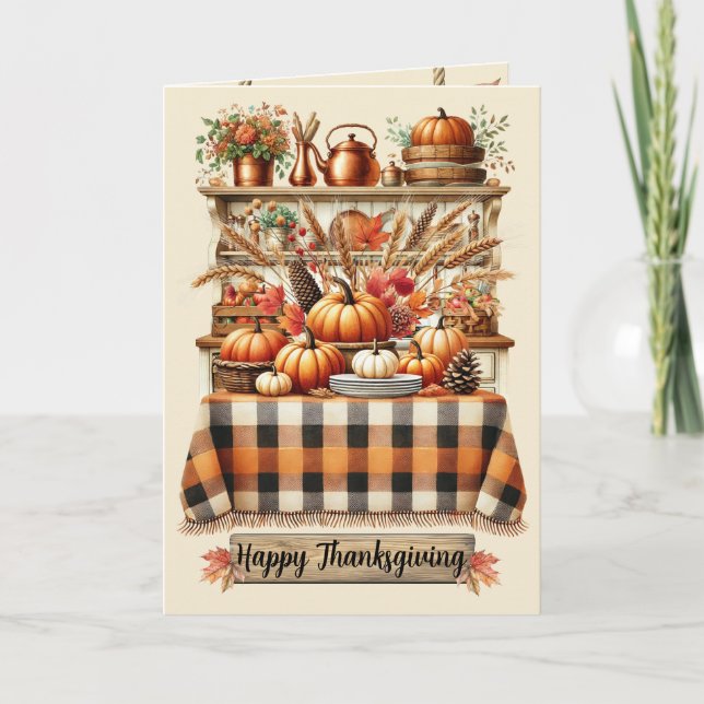 Cartão Warm Red and Orange Farmhouse Thanksgiving (Frente)