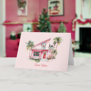 Cartão Warm Wish Midsect Moderna Casa Rosa Natal