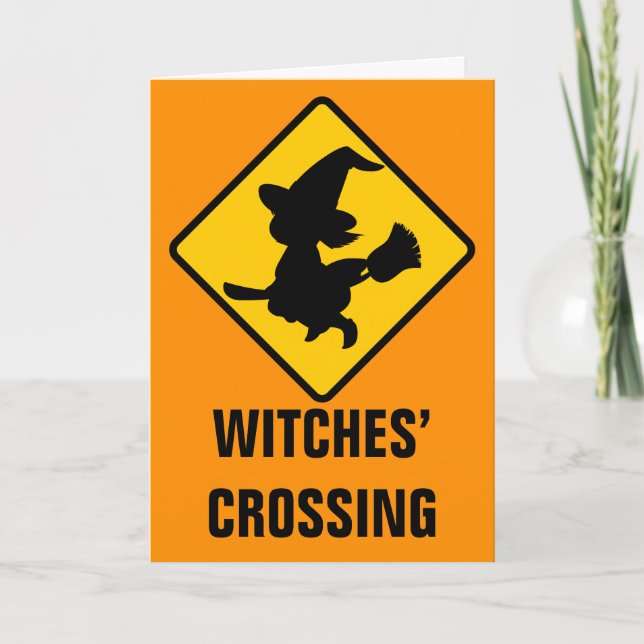 Cartão Warning Witches Flying on Broomsticks Ahead (Frente)
