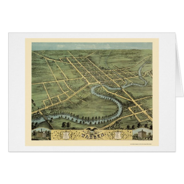 Cartão Warren, mapa panorâmico do OH - 1870 (Frente Horizontal)