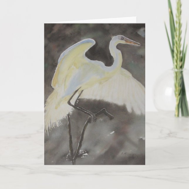 Cartão Wary Landing Card Watercolor por E.McClellan (Frente)