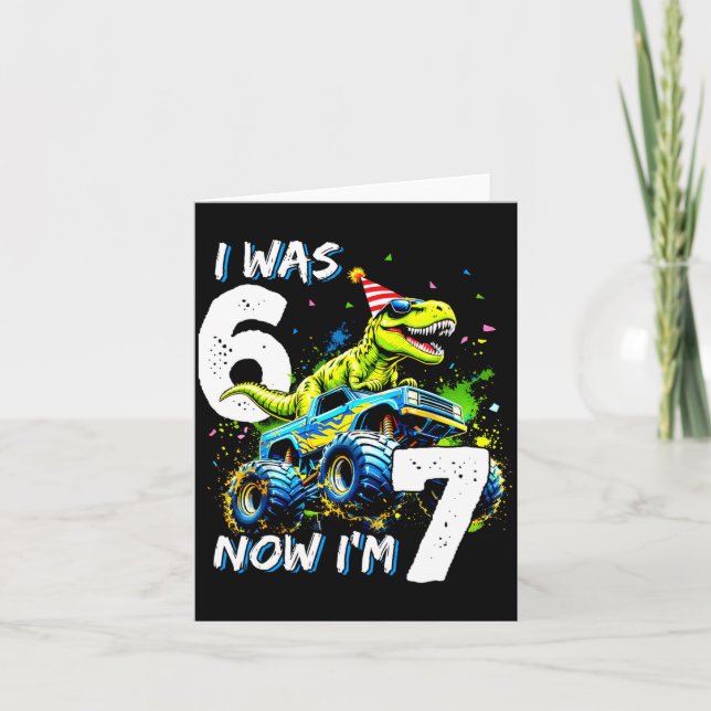 Cartão Was 6 Now I'm 7 Year Old Birthday 67 Monster Truck (Frente)