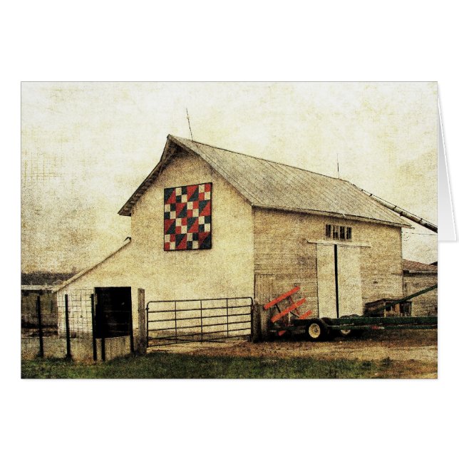 Cartão Washington, Iowa Red White e Blue Barn Quilt (Frente Horizontal)