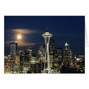 Cartão Washington, Seattle, Silhueta noturna da cidade a