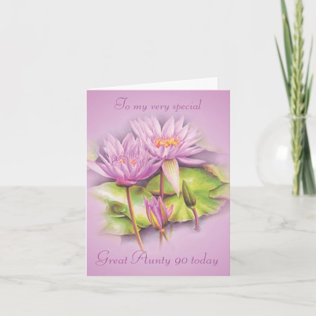 Cartão Water lily floral Great Aunty 90 birthday card (Frente)