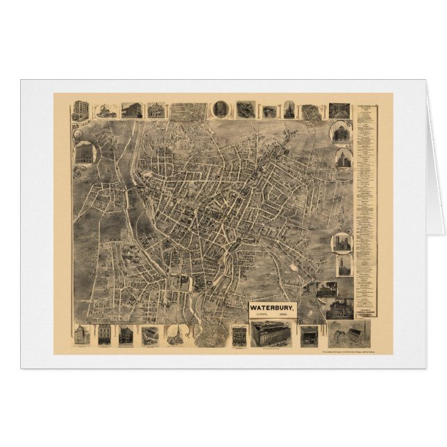 Cartão Waterbury, mapa panorâmico do CT - 1899 (Frente Horizontal)