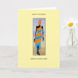 Cartão Watercolor African Art Elegant Lady Birthday