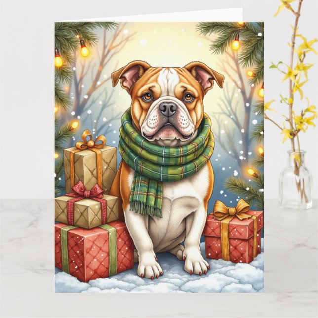Cartão Watercolor American Bulldog Christmas Holiday (Flor Amarela)