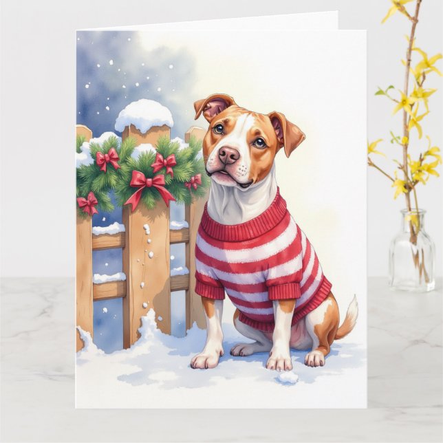 Cartão Watercolor American Pit Bull Terrier Festive (Flor Amarela)