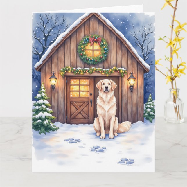 Cartão Watercolor Anatolian Shepherd Dog Rustic Barn (Flor Amarela)