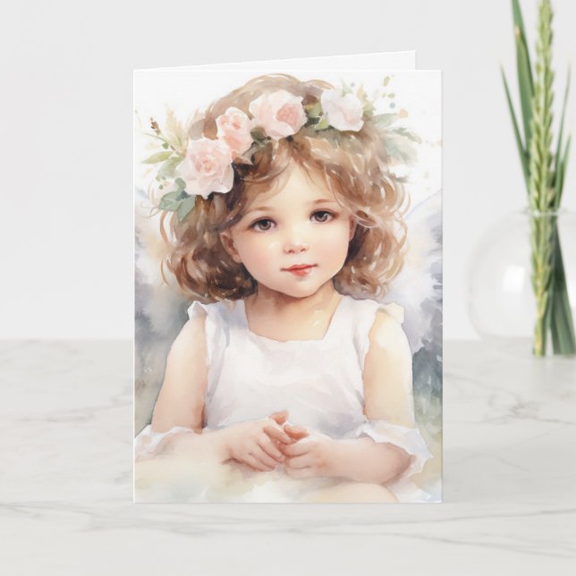 Cartão Watercolor Angel Girl For Girl (Frente)