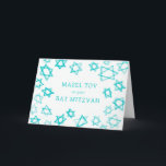 Cartão Watercolor Aqua Stars MAZEL TOV Bar Bat Mitzvah<br><div class="desc">Uma carta perfeita para o MAZEL TOV enviar para um morcego mitzvah, bar mitzvah ou outra comemoração judaica! A mão fez a aquarela arte para você na frente e no dentro vazio! TOTALMENTE PERSONALIZÁVEL! Clique em "Personalizar" acima para editar o texto. Clique em "editar usando a ferramenta design" para ajustar...</div>