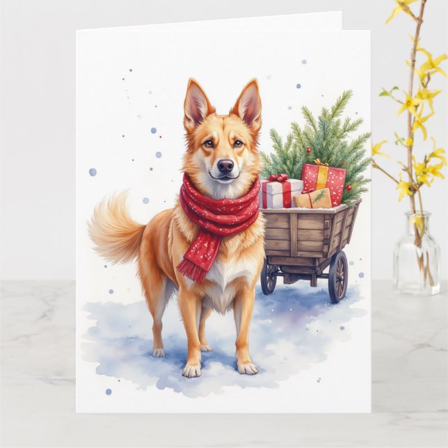 Cartão Watercolor Australian Stumpy Tail Cattle Dog (Flor Amarela)